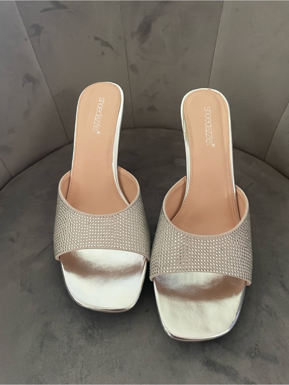 Shoebazzzle Metallic Slide Sandals in Champagne - Women